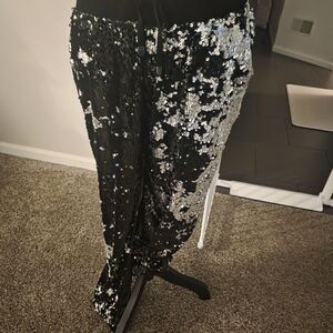 Sequin Track Pants - Black & Silver
